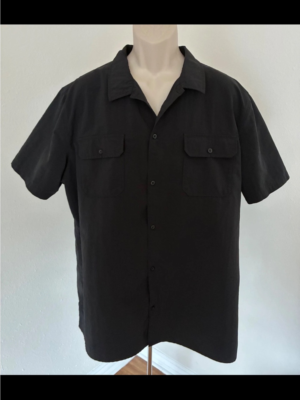 BP. Mens Resort Casual Shirt Black Nylon Button Down Short Sleeve Pockets Sz XXL
